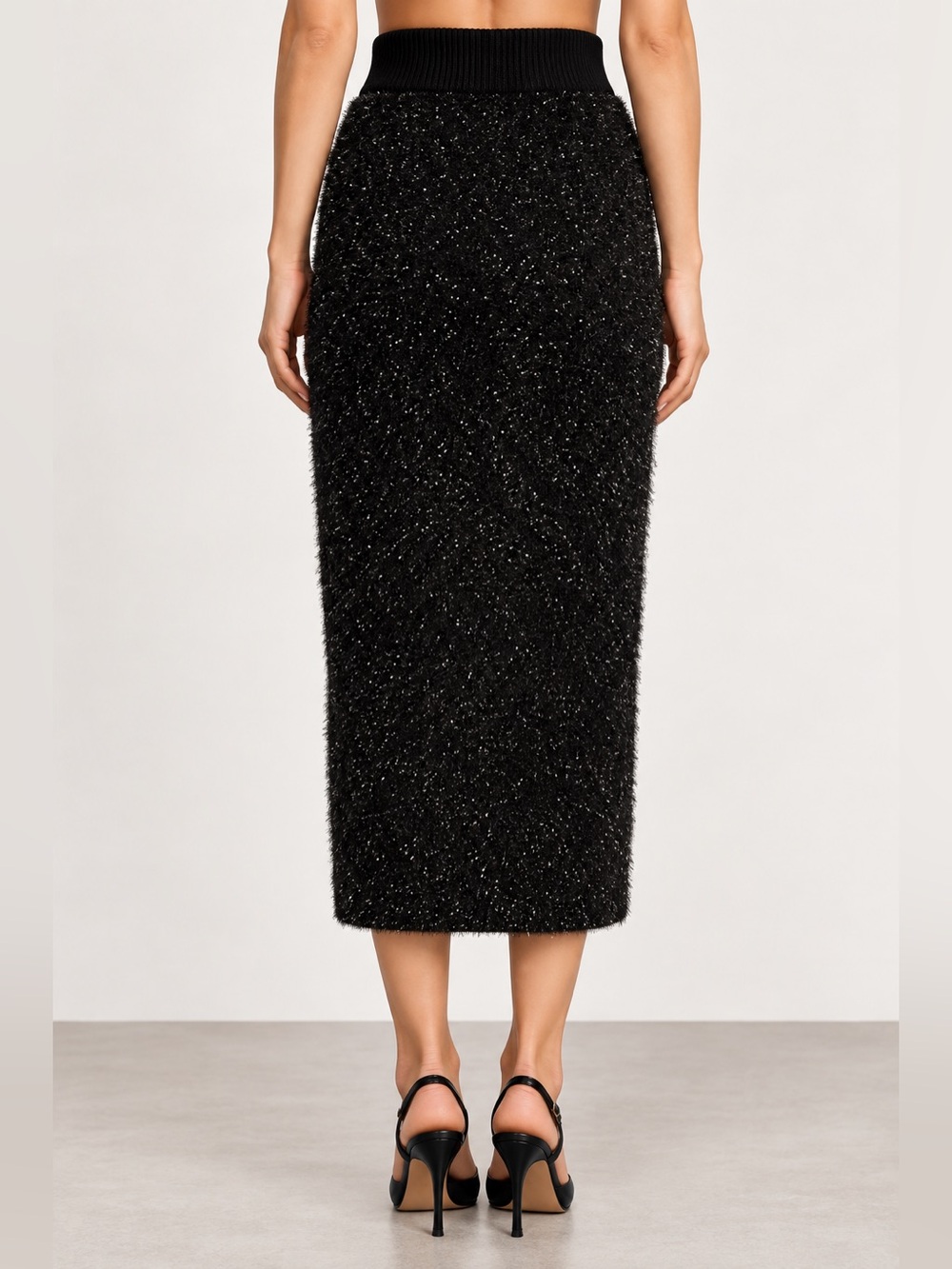 Tuckernuck Black Metallic Fuzzy Textured Midi Skirt — Size XS — NEW WITH TAGS